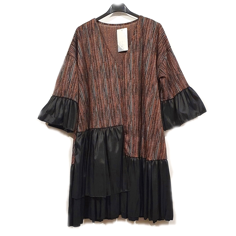 Elegantna obleka z velikimi volančki bakrena 54-425bakr