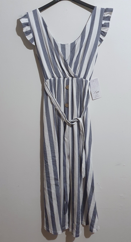 Črtasta poletna obleka brez rokavov (prsni obseg 90cm) modra