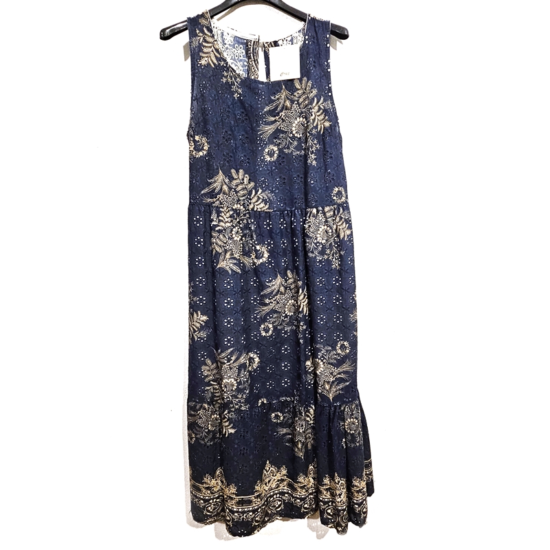 Poletna maxi obleka z odprtim hrbtom temno modra