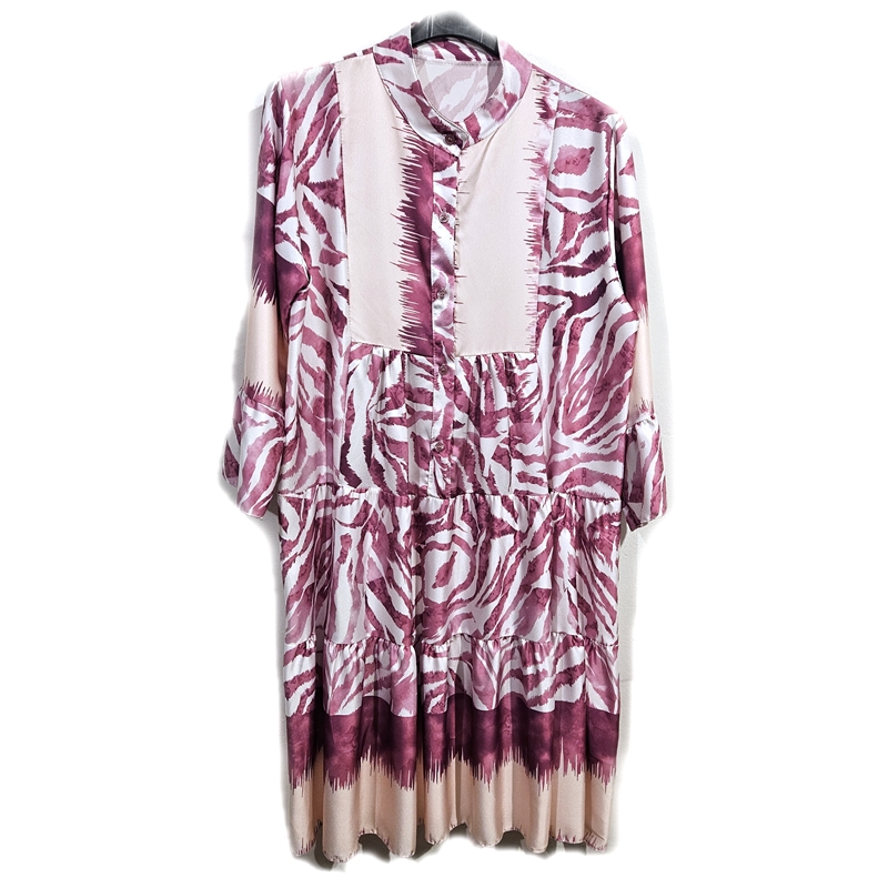 Obleka v videz svile z volančki zebra fuksija roza