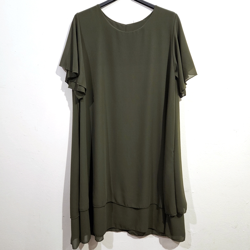 Elegantna obleka s kratkimi rokavi olivno zelena