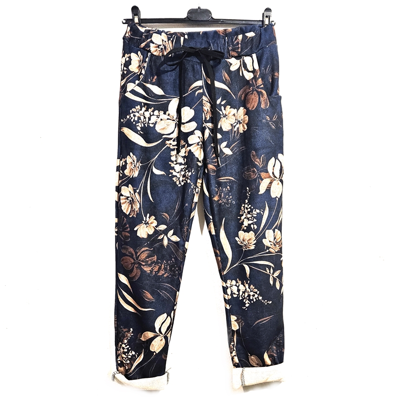 Pisane raztegljive hlače modre