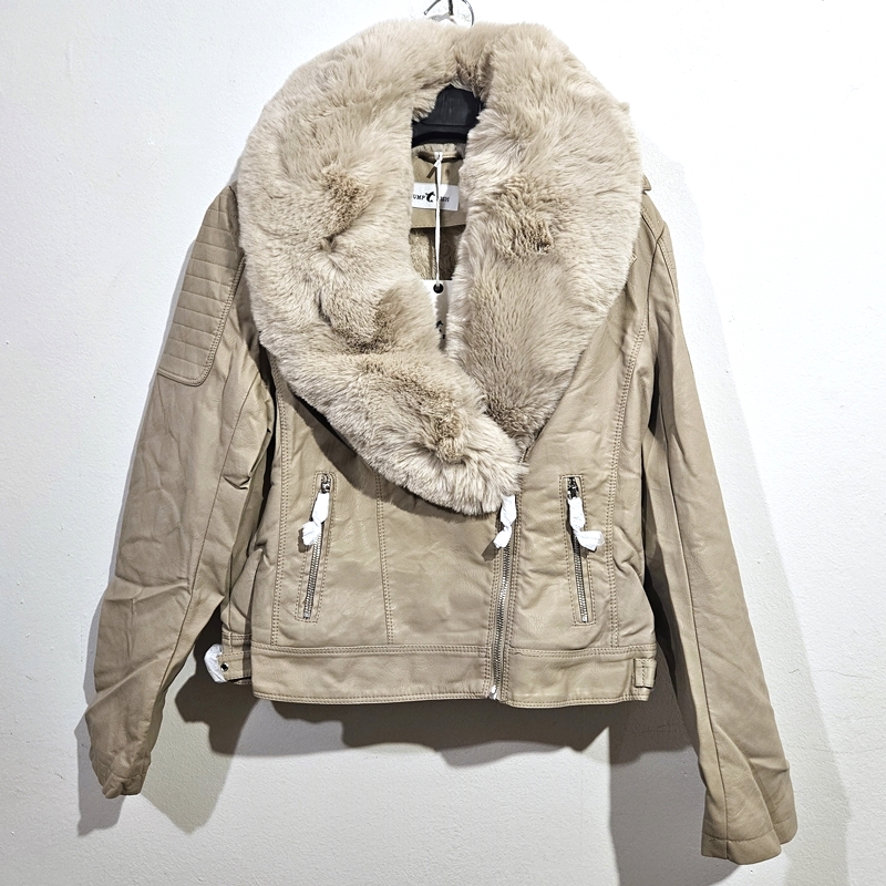 Jakna s krznenim ovratnikom bež S/36