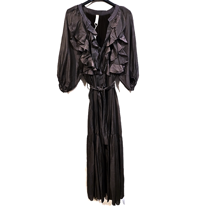 Maksi obleka z volančki rjava