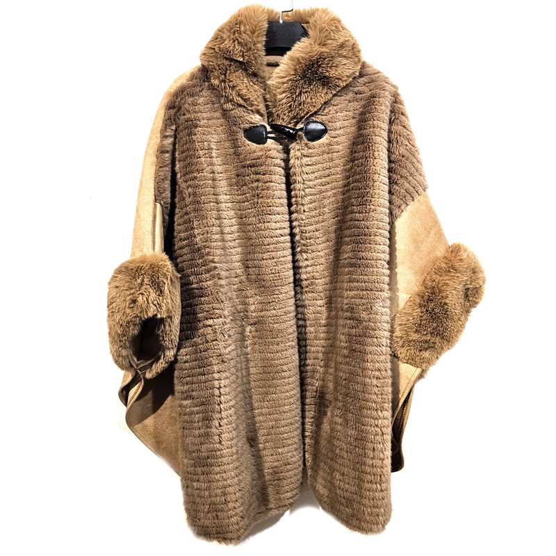 Eleganten pončo Fluffy kamel rjav