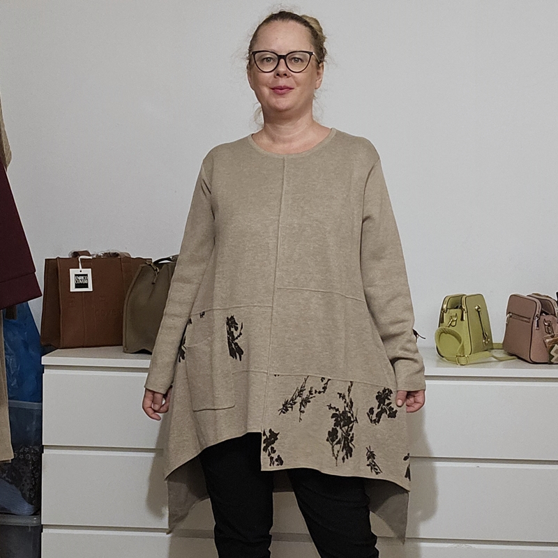Topla tunika iz pletenine A kroj taupe/svetlo rjava